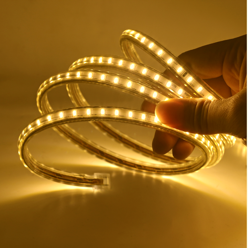 Cinta LED Dorada 2835 120LED 10Mm Ip65 Corte Cada 20Cm 220V Interior Exterior