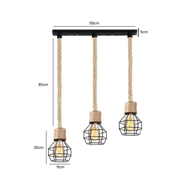 Lampara De Techo Porta Ampolleta E27 X3 Modelo Yute Violete Iii