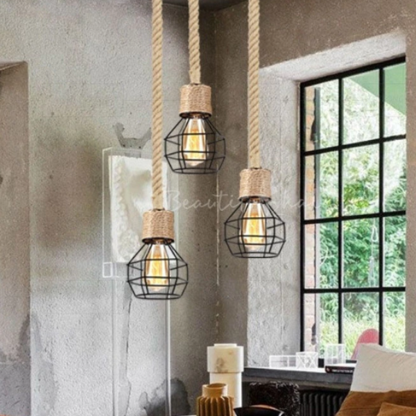 Lampara De Techo Porta Ampolleta E27 X3 Modelo Yute Violete Iii