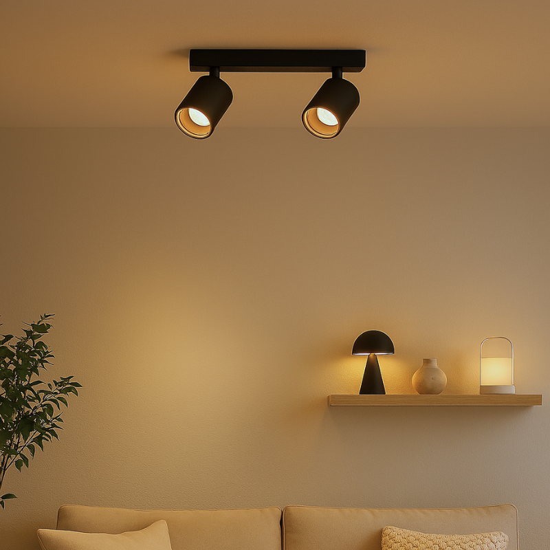 Foco Porta GU10 Doble Negro Sobrepuesto LED Modelo Altair II