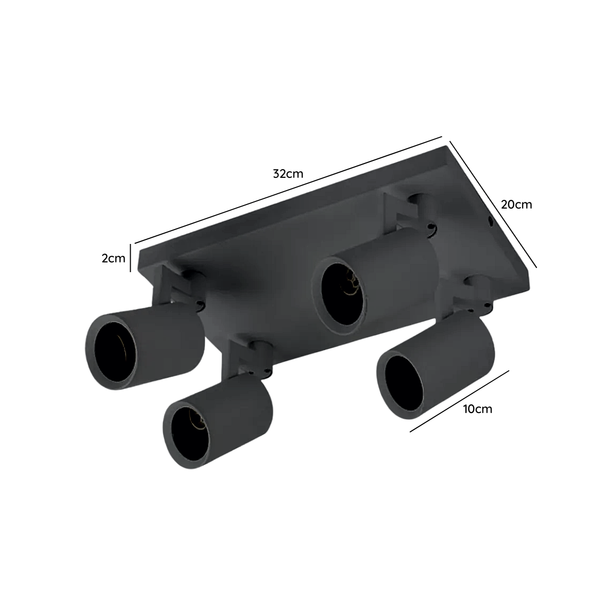 Foco Porta GU10 Cuadruple Negro Sobrepuesto LED Modelo Altair Iv