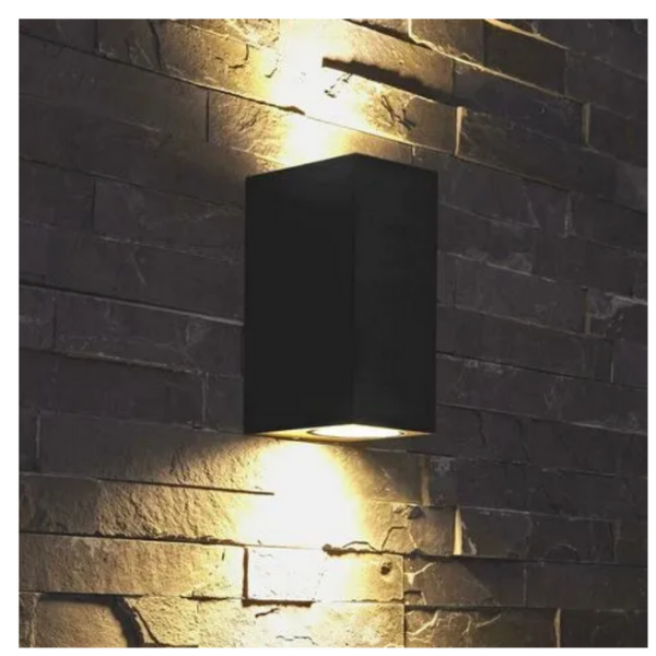 Aplique Led Doble Porta GU10 Negro Exterior IP54 Modelo Kapelle Cuadrado
