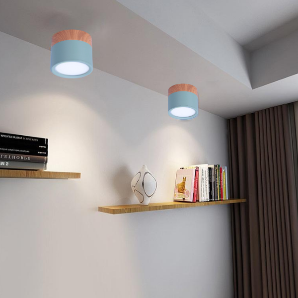 Panel Decorativo Sobrepuesto Azul Y Madera 6W Frio 6000K