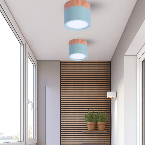 Panel Decorativo Sobrepuesto Azul Y Madera 6W Frio 6000K