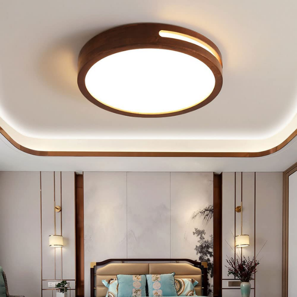 Lampara LED Moderna Con Control Redonda Sobrepuesta 24+24W 300Mm Madera Oscura 3000K-4000K-6000K Modelo Urvi