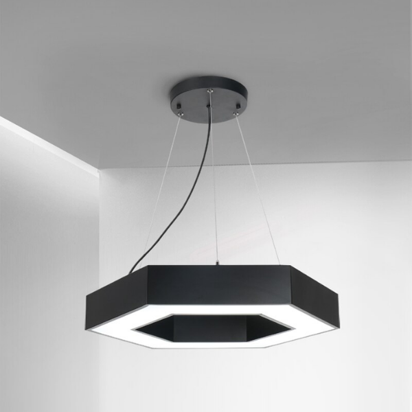 Lampara LED Moderna Colgante 36W 600Mm Negra 6000K Modelo Hexagono Abierto Soosane