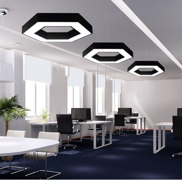 Lampara LED Moderna Colgante 36W 600Mm Negra 6000K Modelo Hexagono Abierto Soosane