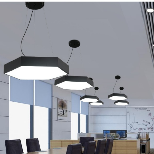 Lampara LED Moderna Colgante 36W 600Mm Negra 6000K Modelo Hexagono Cerrado Sudeep