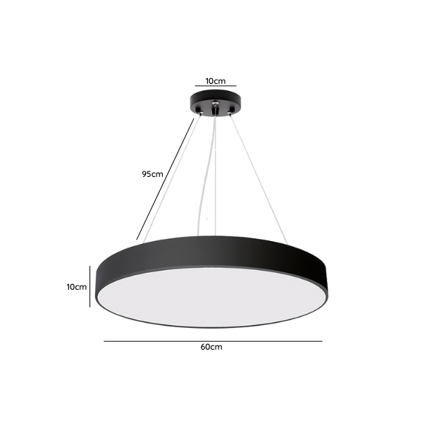 Lampara LED Moderna Colgante 36W 600Mm Negra 6000K Modelo Redonda Cerrada Svetla