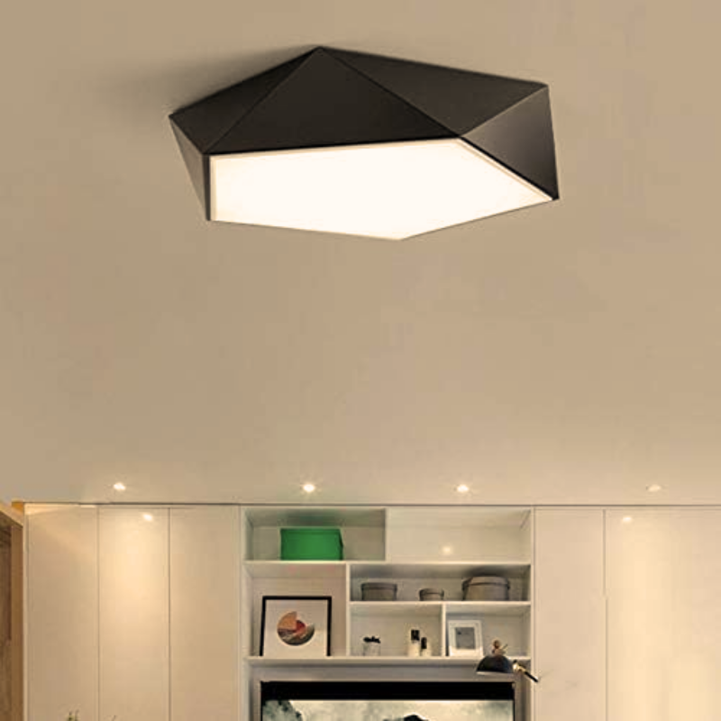 Lampara LED Moderna Pentagono Sobrepuesta C/Control 36+36W 400Mm Negro 3000K-4000K-6000K Modelo Ukdah