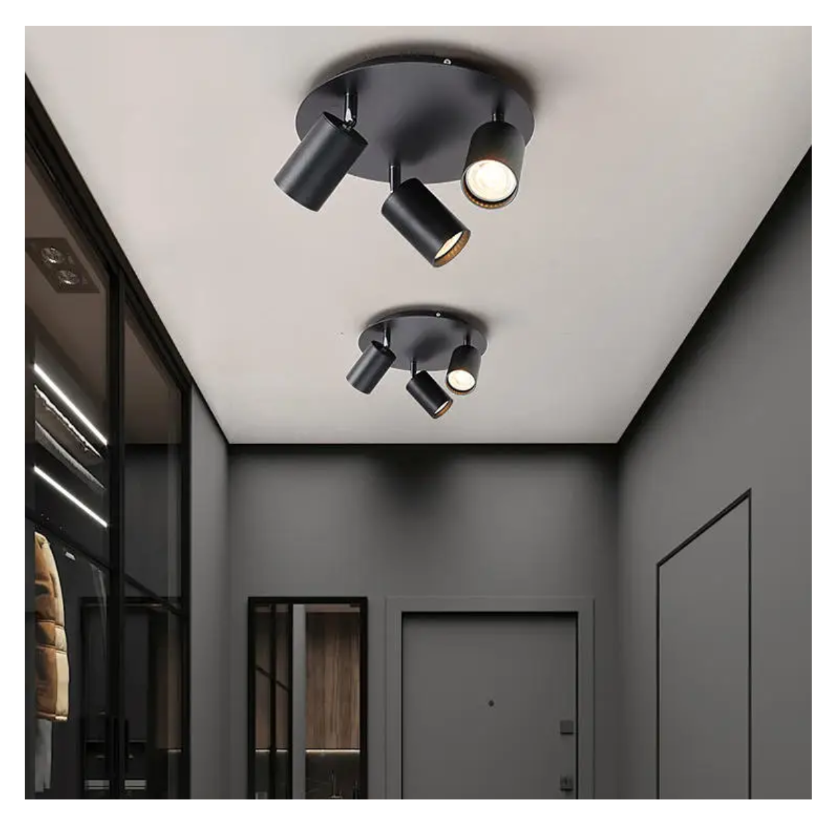 Foco Porta GU10 Triple Base Redonda Negro Sobrepuesto Modelo Altair III