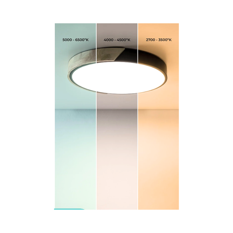 Lampara LED Moderna Con Control Redondo Sobrepuesta 36+36W 400Mm Madera Y Negro 3000K-4000K-6000K Modelo Diphda