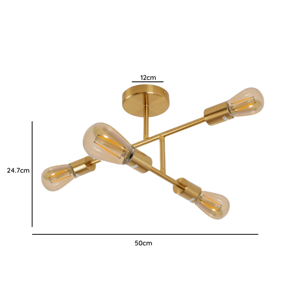 Lampara De Techo Dorada 4 Porta Ampolleta E27 Modelo Marsic I