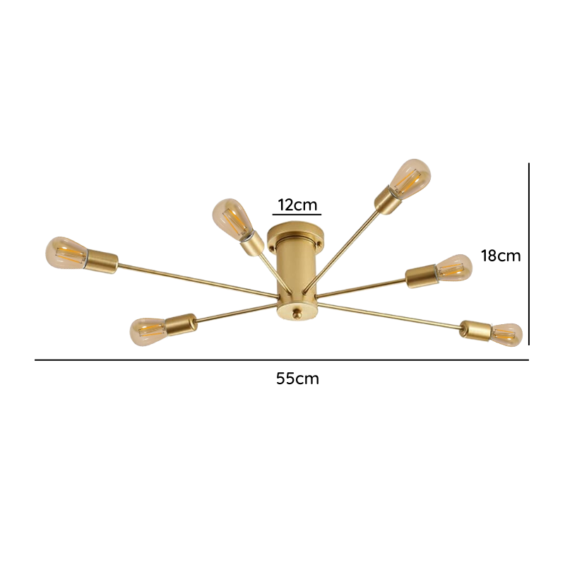Lampara De Techo Dorada 6 Porta Ampolleta E27 Modelo Mirach