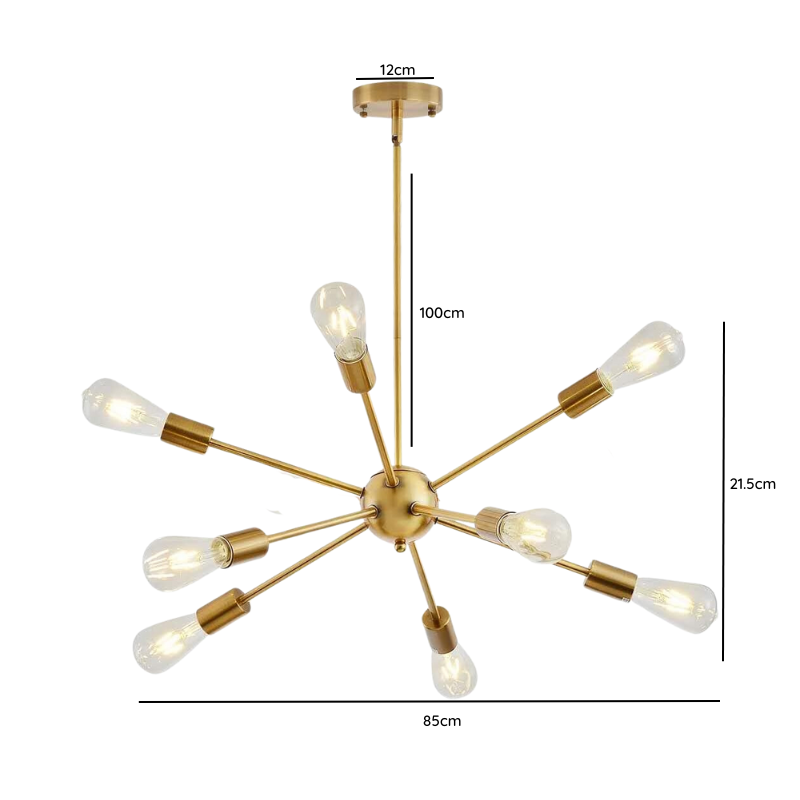 Lampara De Techo Dorada 8 Porta Ampolleta E27 Modelo Marsic Iii