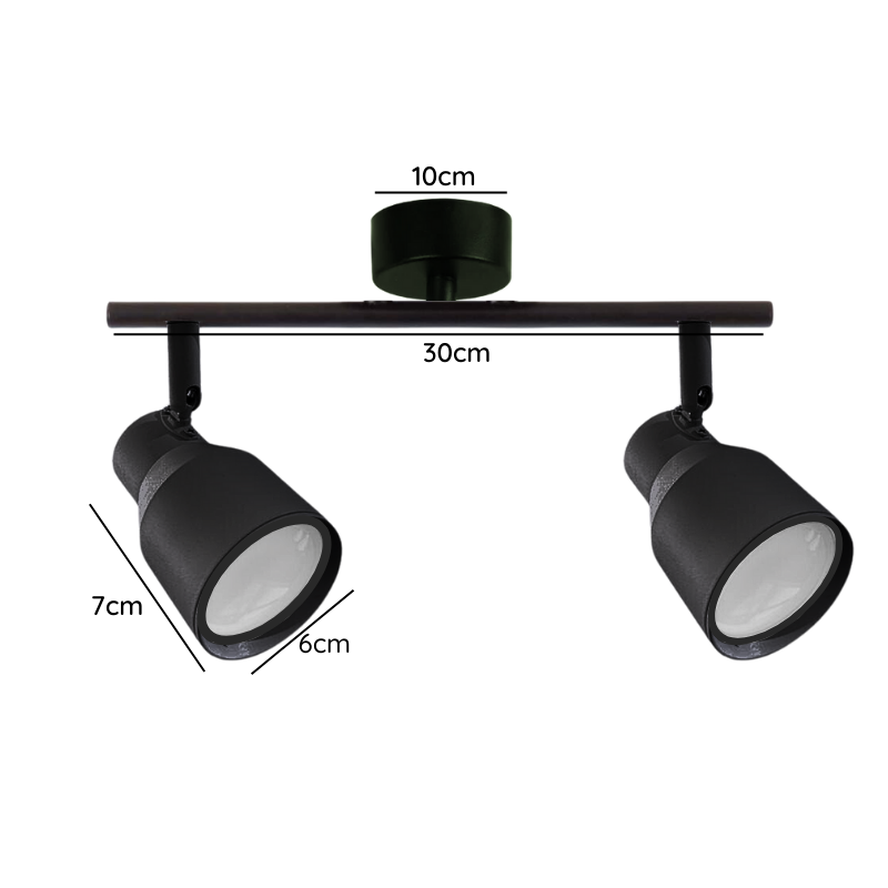 Foco Porta GU10 Doble Negro Sobrepuesto LED Modelo Híades