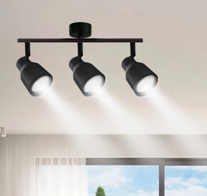 Foco Porta Gu10 Triple Negro Sobrepuesto LED Modelo Híades