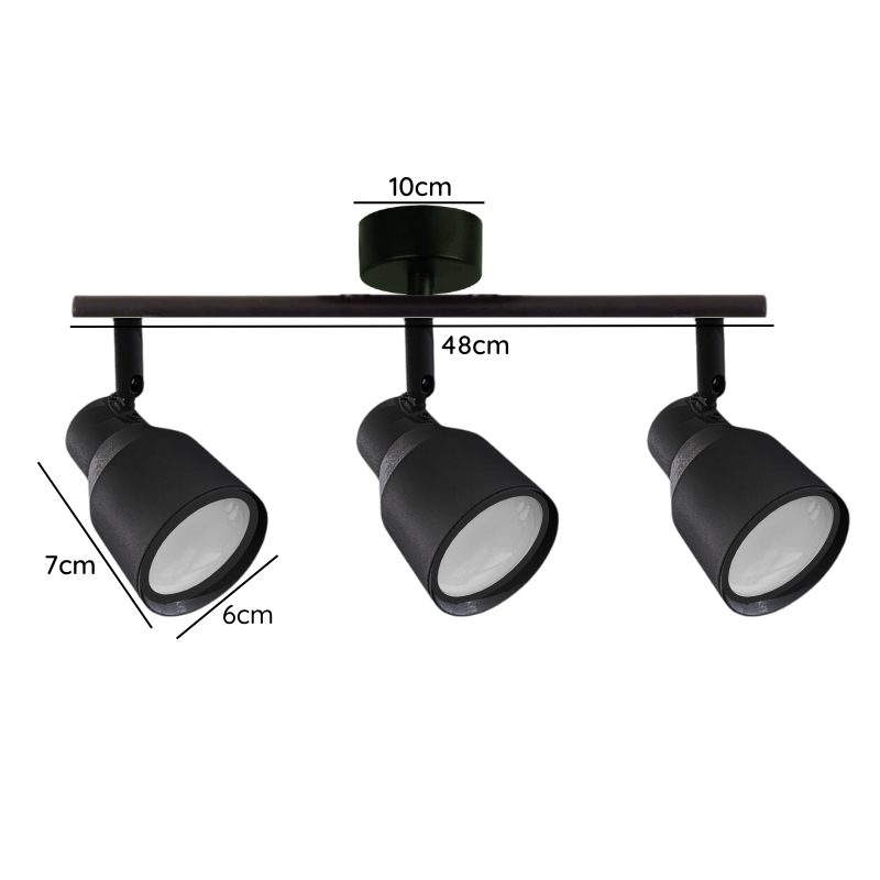 Foco Porta Gu10 Triple Negro Sobrepuesto LED Modelo Híades