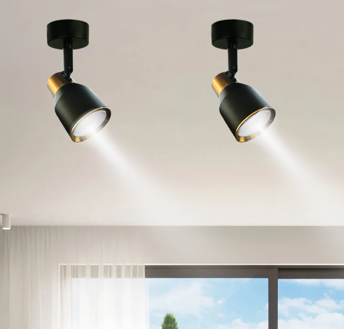 Foco Porta GU10 Negro-Dorado Sobrepuesto LED Modelo Híades