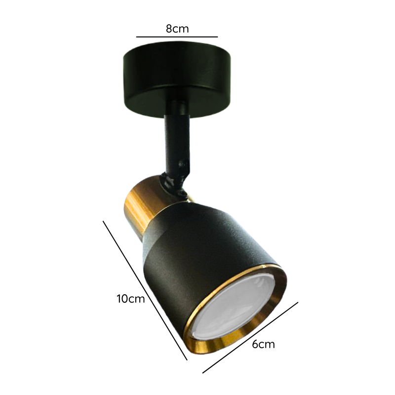 Foco Porta GU10 Negro-Dorado Sobrepuesto LED Modelo Híades
