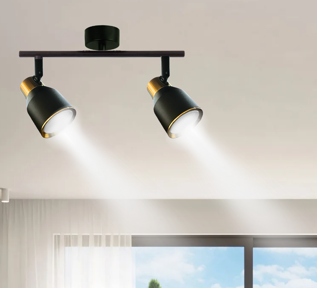 Foco Porta GU10 Doble Negro-Dorado Sobrepuesto LED Modelo Híades