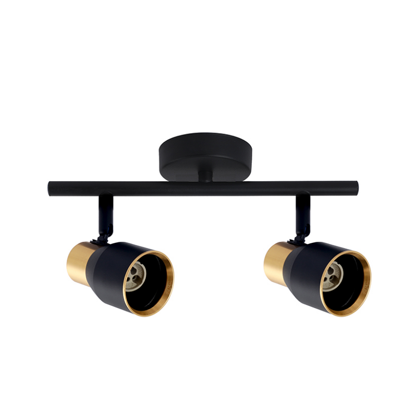Foco Porta GU10 Doble Negro-Dorado Sobrepuesto LED Modelo Híades