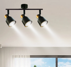 Foco Porta GU10 Triple Negro-Dorado Sobrepuesto LED Modelo Híades