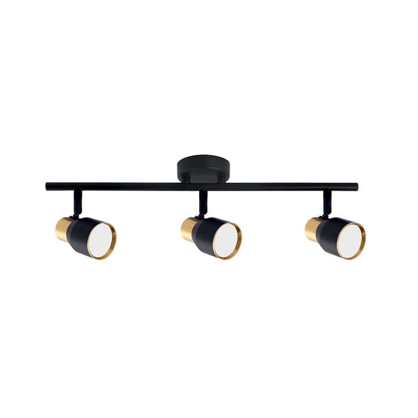 Foco Porta GU10 Triple Negro-Dorado Sobrepuesto LED Modelo Híades