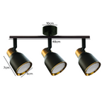 Foco Porta GU10 Triple Negro-Dorado Sobrepuesto LED Modelo Híades