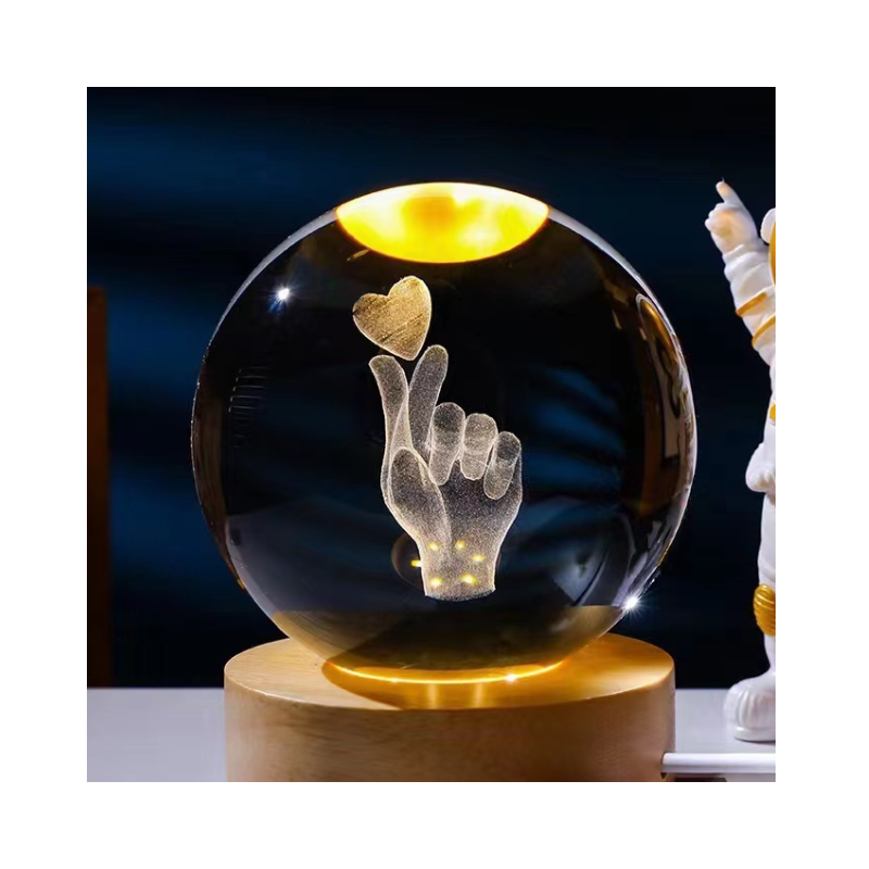Lámpara De Mesa LED Bola De Cristal 8" Amor 3000K Dc5V Usb 1W