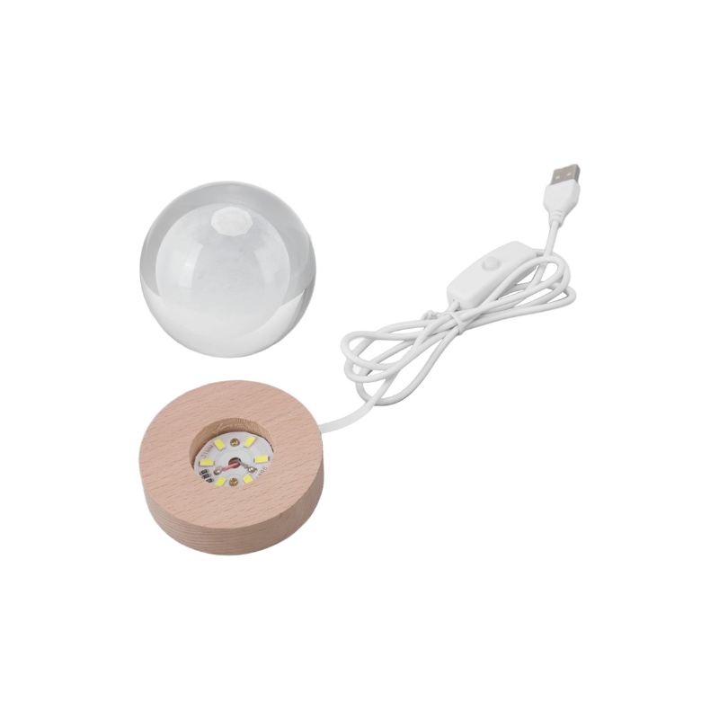 Lámpara De Mesa LED Bola De Cristal 8" Luna 3000K Dc5V Usb 1W