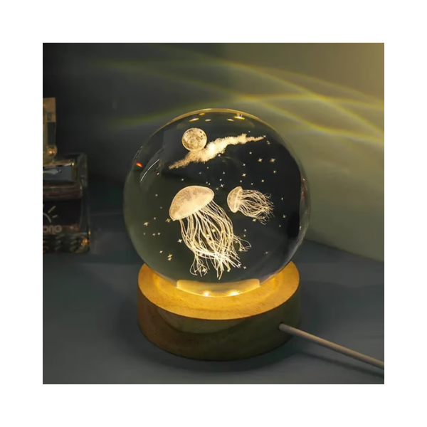 Lámpara De Mesa LED Bola De Cristal 8" Medusa 3000K Dc5V Usb 1W